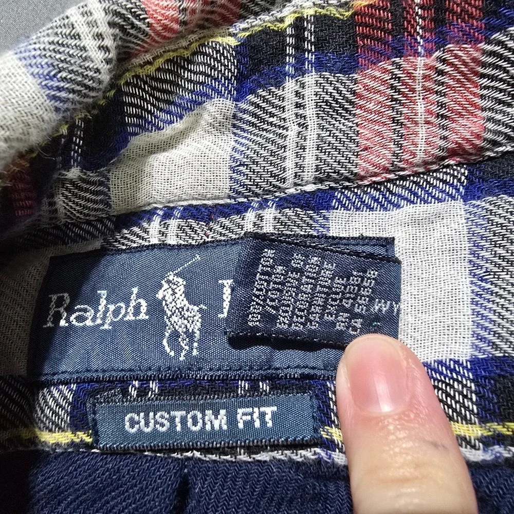 polo Ralph Lauren Plaid Button Down Mens Medium Red Navy Lined Custom Fit Shirt